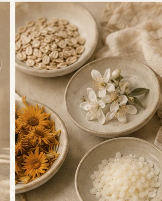 Oat, orange blossom, calendula and mimosa wax ingredient direction
